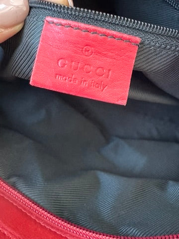 GUCCI - Tote Bag Handbag GG nvas Leather Red Gray
