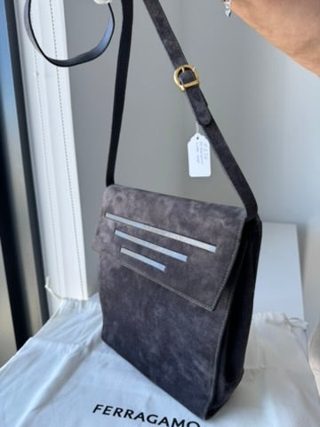 Salvatore Ferragamo - Grey Suede Leather Crossbody Bag