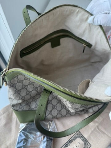 Gucci - Large - Joy Boston Bag Beige GG Canvas with Olive Green Leather Trim