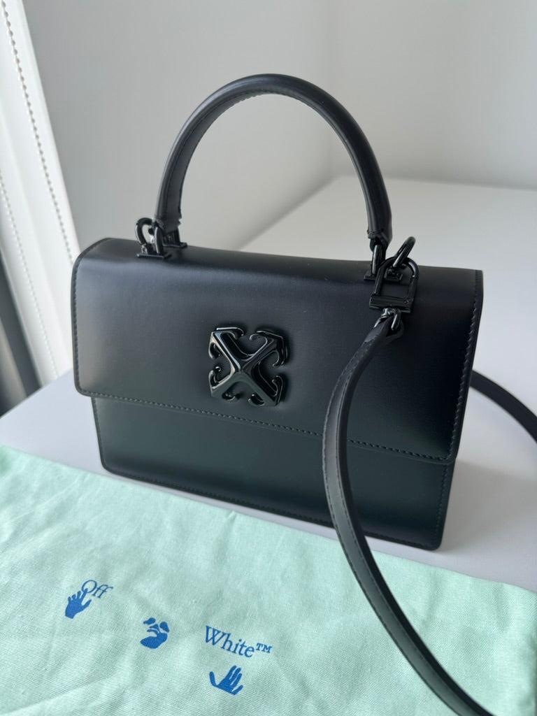 Off White - Jitney Black Leather Top Handle Bag