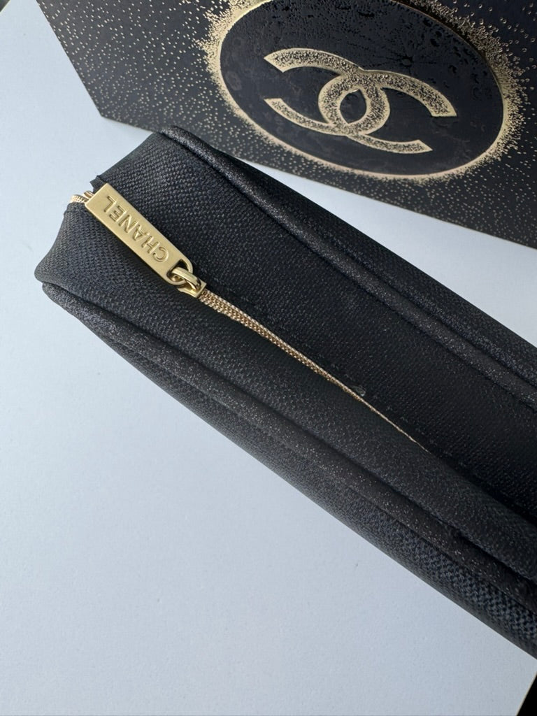 Chanel - VIP GWP Black/Gold Sparkle Pouch Toiletry Makeup Bag #1