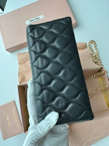 Miu Miu - Leather Long Wallet Black w/ comp. Chain