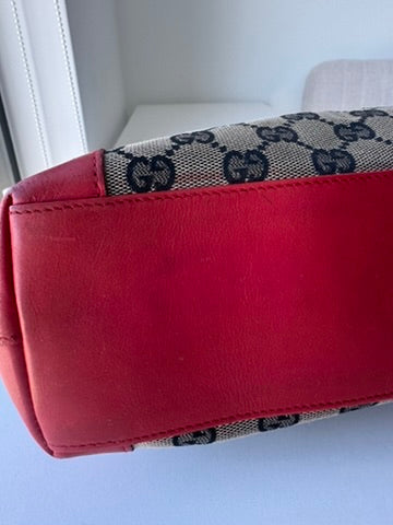 GUCCI - Tote Bag Handbag GG nvas Leather Red Gray
