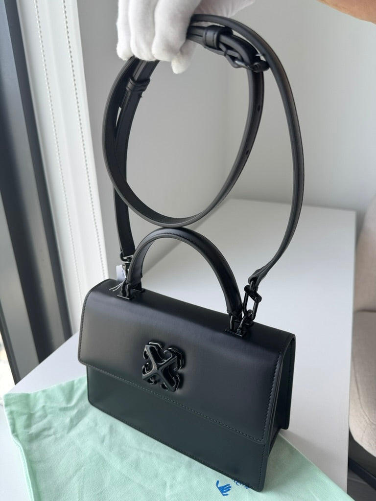 Off White - Jitney Black Leather Top Handle Bag