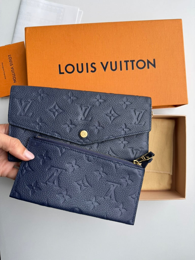 Louis Vuitton - Monogram Blue Leather - Long wallet w/ comp, chain and mini wallet - Full Set and COA