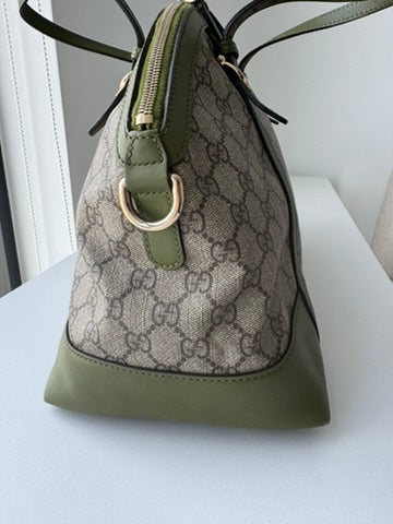 Gucci - Large - Joy Boston Bag Beige GG Canvas with Olive Green Leather Trim