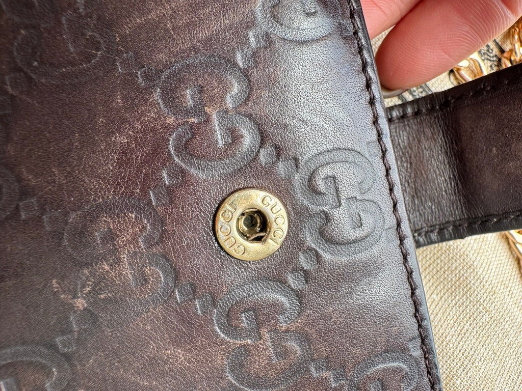 Gucci - Monogram Chocolate Leather Long Wallet w/ comp. Chain