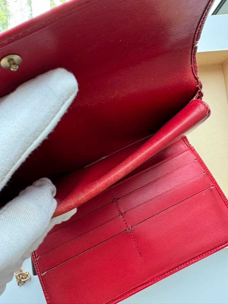 Louis Vuitton -  EPI Red Leather Trifold Long Wallet w/ comp, Chain