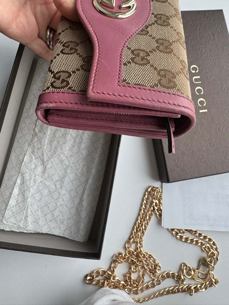 Gucci - Monogram - Pink - Long Wallet  - Nylon - w/ comp, chain. Full Set & COA