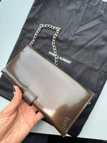 Yves Saint Laurant - Chocolate Patent Leather Long Wallet w/ comp. Chain