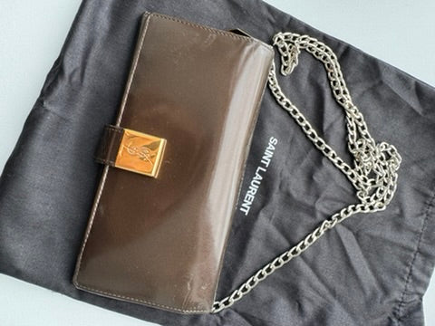 Yves Saint Laurant - Chocolate Patent Leather Long Wallet w/ comp. Chain