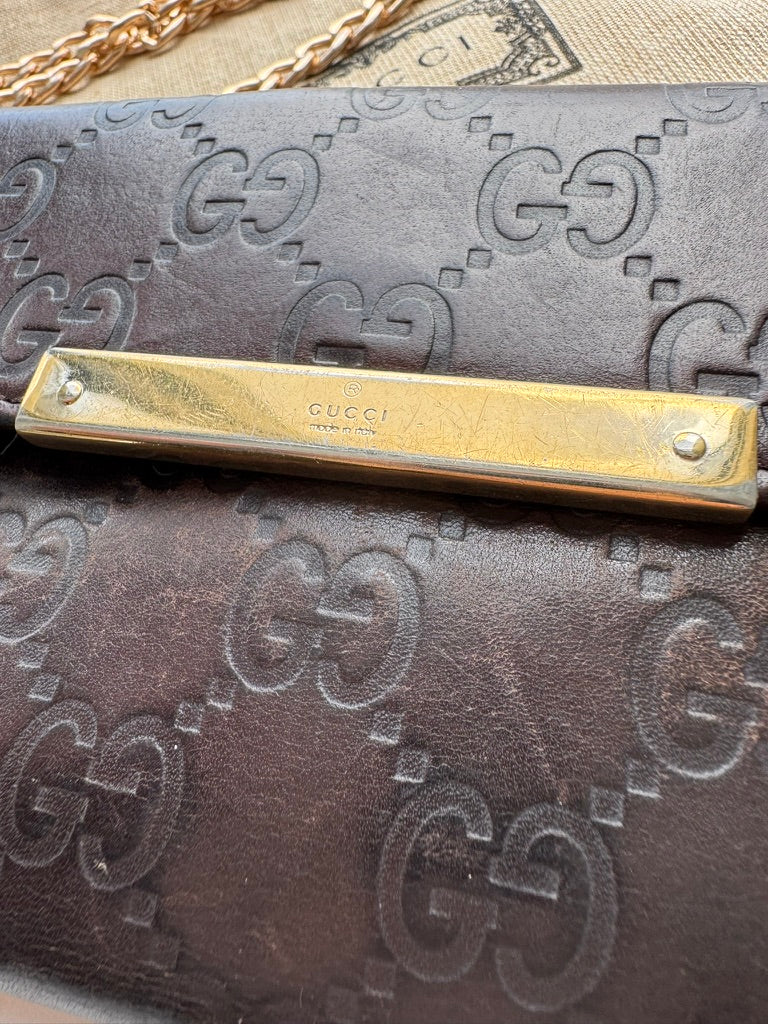 Gucci - Monogram Chocolate Leather Long Wallet w/ comp. Chain