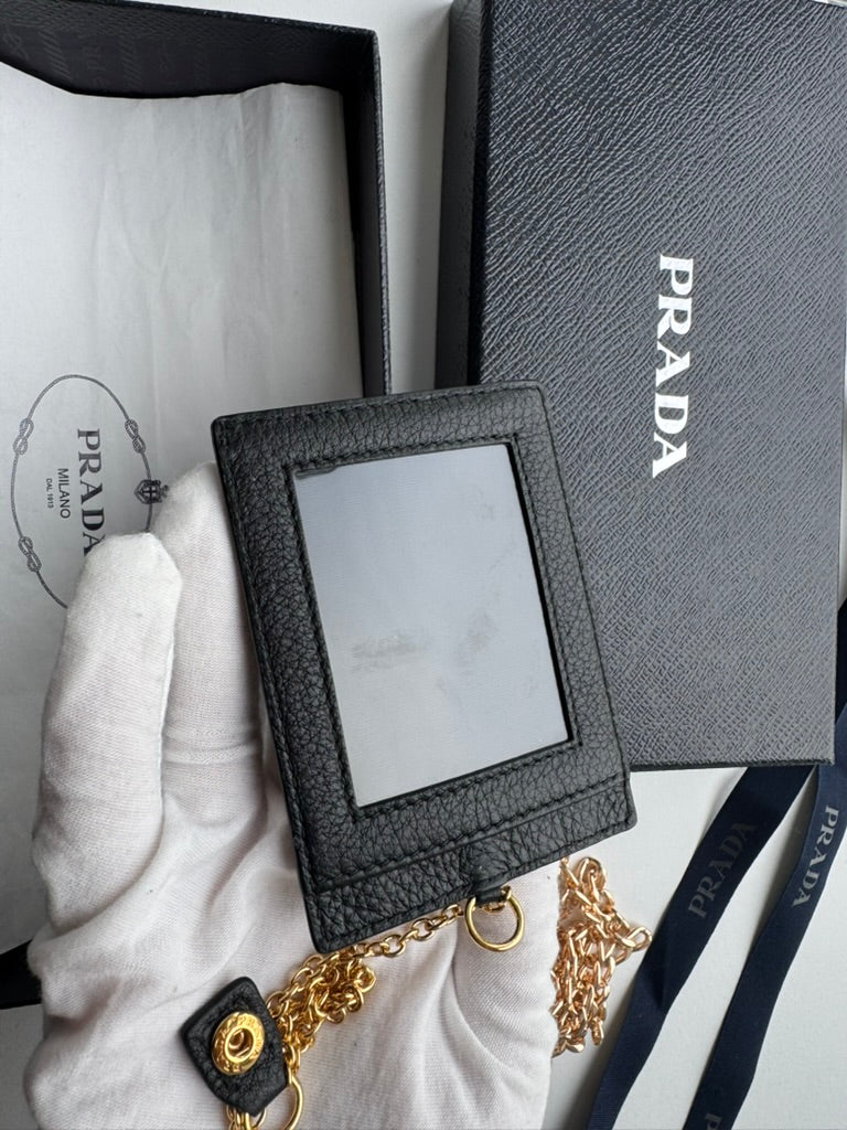 Prada - Black leather - Long wallet and mini holder - Full Set, w/ comp, chain