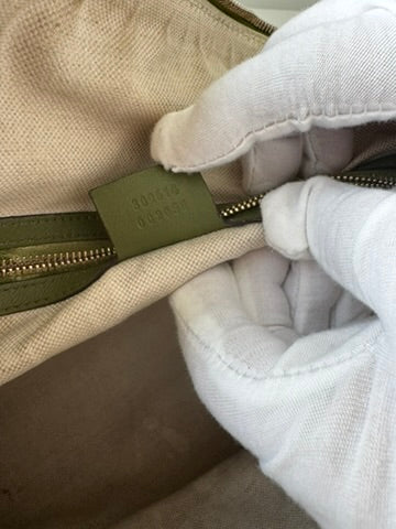 Gucci - Large - Joy Boston Bag Beige GG Canvas with Olive Green Leather Trim