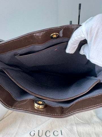 Gucci - Dark Brown Patent Leather Shoulder Bag
