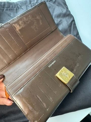 Yves Saint Laurant - Chocolate Patent Leather Long Wallet w/ comp. Chain