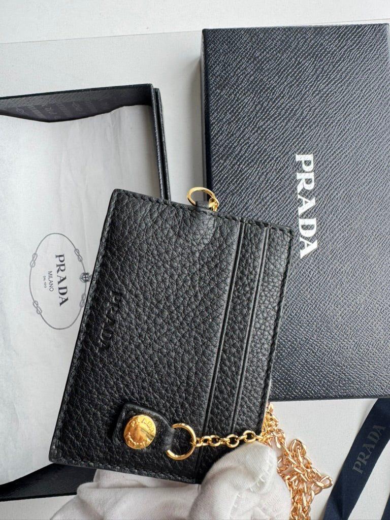 Prada - Black leather - Long wallet and mini holder - Full Set, w/ comp, chain