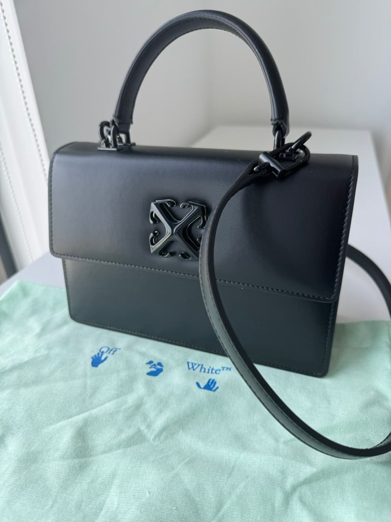 Off White - Jitney Black Leather Top Handle Bag