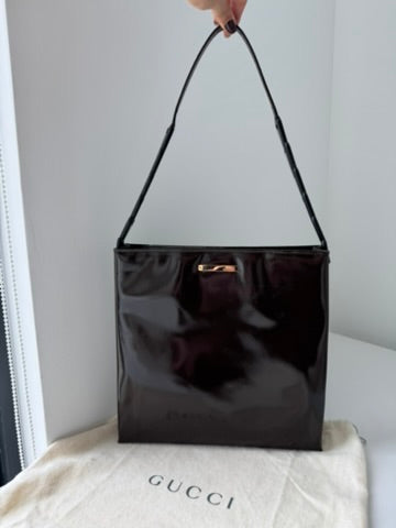 Gucci - Dark Brown Patent Leather Shoulder Bag