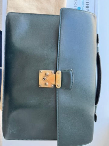 Louis Vuitton - dark green - leather briefcase