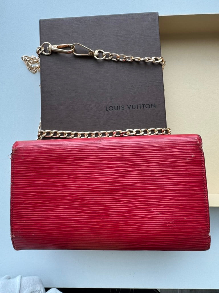Louis Vuitton -  EPI Red Leather Trifold Long Wallet w/ comp, Chain