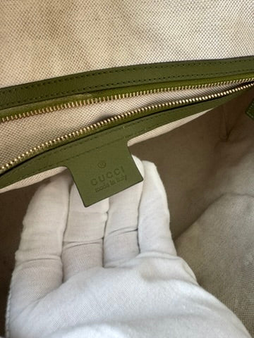 Gucci - Large - Joy Boston Bag Beige GG Canvas with Olive Green Leather Trim