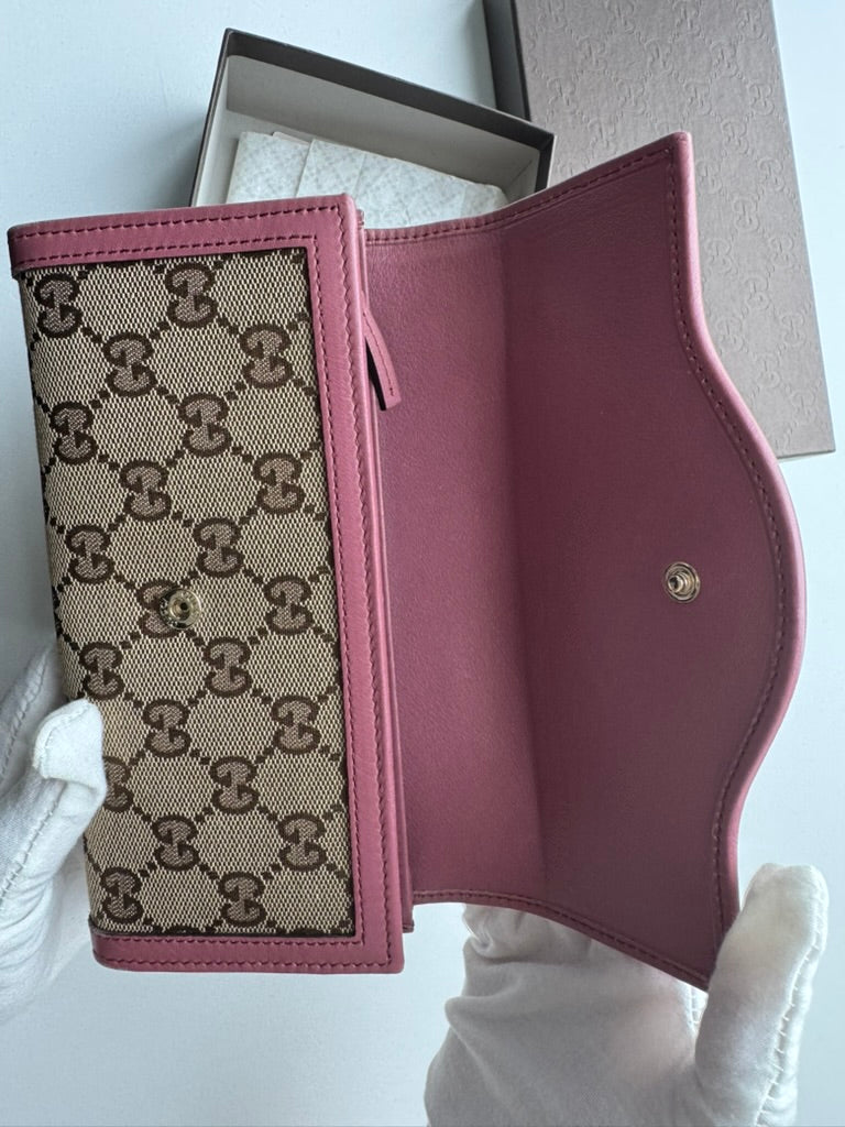 Gucci - Monogram - Pink - Long Wallet  - Nylon - w/ comp, chain. Full Set & COA