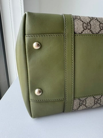 Gucci - Large - Joy Boston Bag Beige GG Canvas with Olive Green Leather Trim
